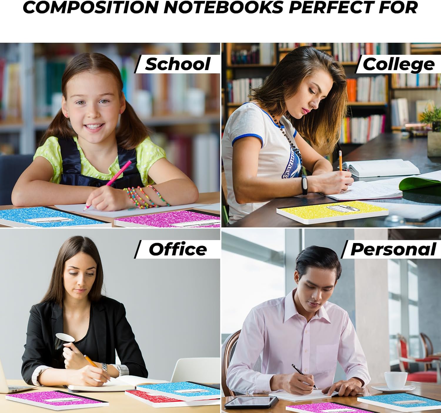 5 Pack Composition Notebook Wide Ruled, 200 Pages (100 Sheets), 9-3/4x7-1/2, Notebooks for Work, Back to School Supplies, Hard Cover Composition Books, Notebooks for Women, Colors May Repeat - Image 7