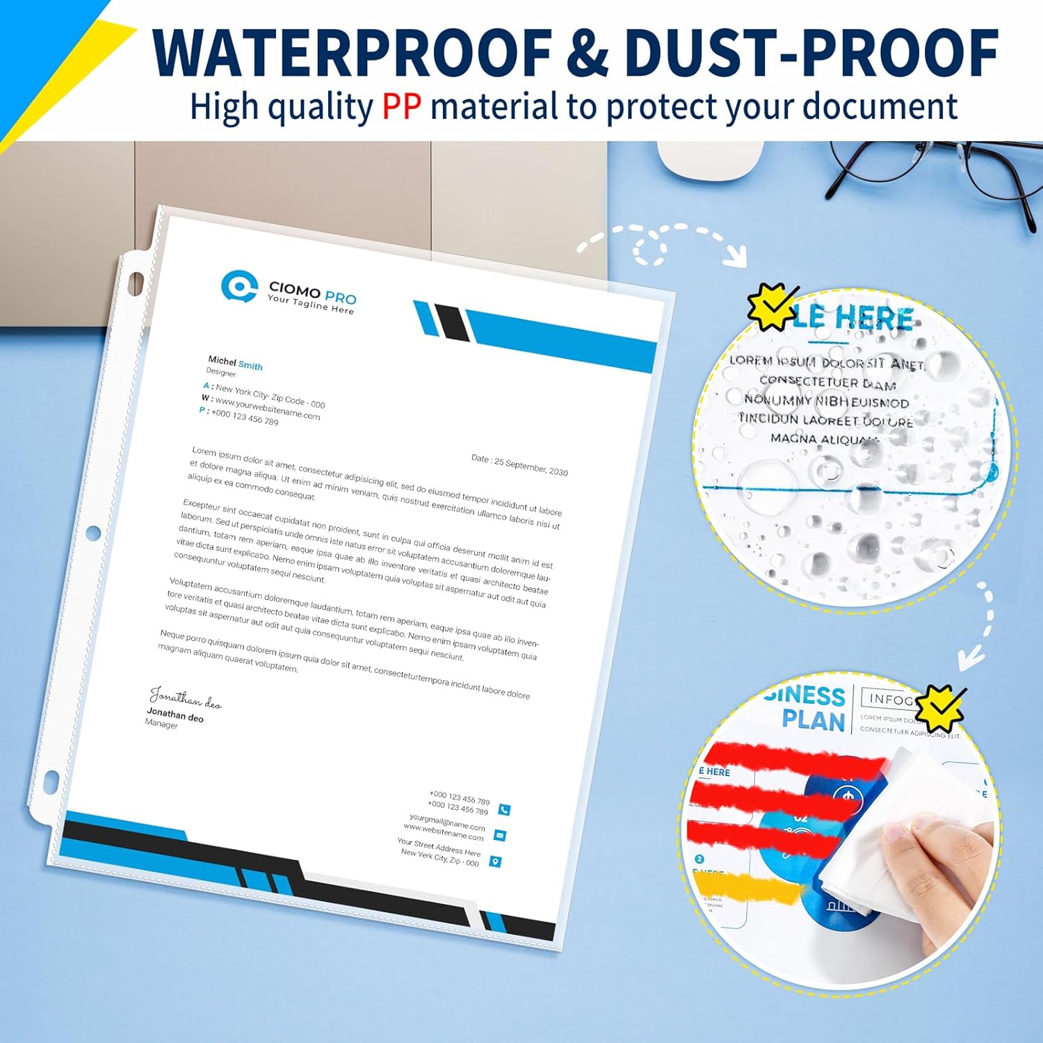 SUNEE Sheet Protectors 200 Packs for 3 Ring Binder, PVC-Free Clear Page Protectors 8.5x11 Inches Plastic Sleeves for Paper, Documents, Photos, Top Loading Binder Sleeves Letter Size - Image 5