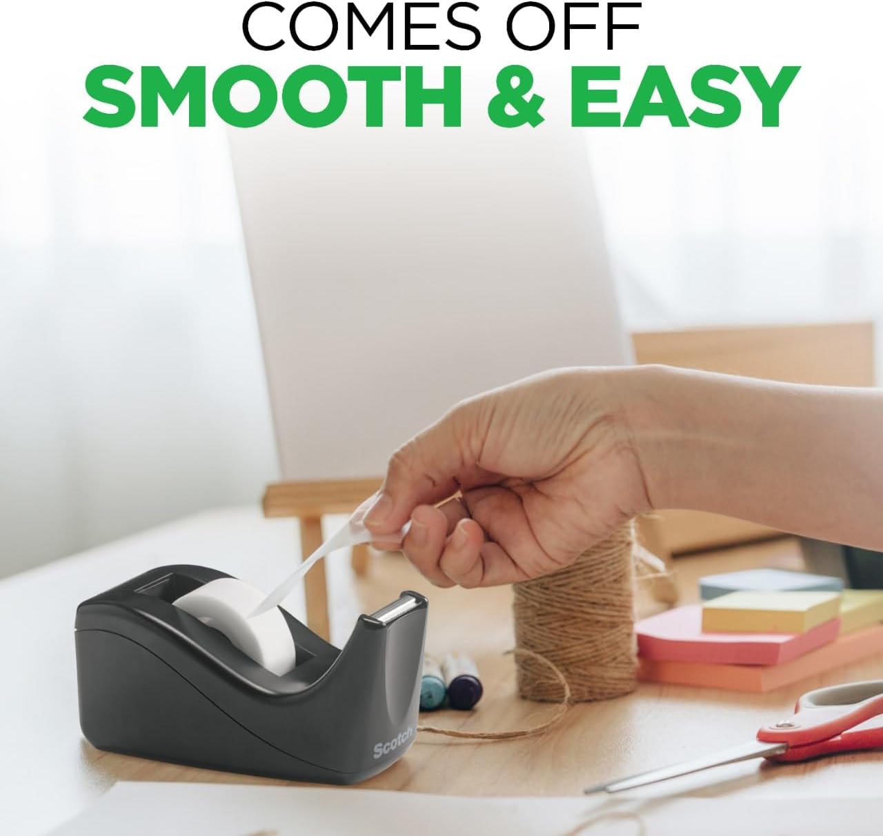Scotch Desktop Tape Dispenser, 3-Pack, Weighted, Non-Skid Base, Black, Made of 100% Recycled Plastic (C-38-3PK-SIOC) - Image 5