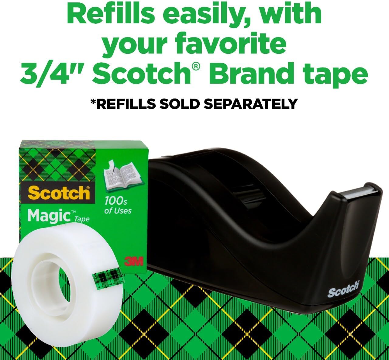 Scotch Desktop Tape Dispenser, 3-Pack, Weighted, Non-Skid Base, Black, Made of 100% Recycled Plastic (C-38-3PK-SIOC) - Image 8