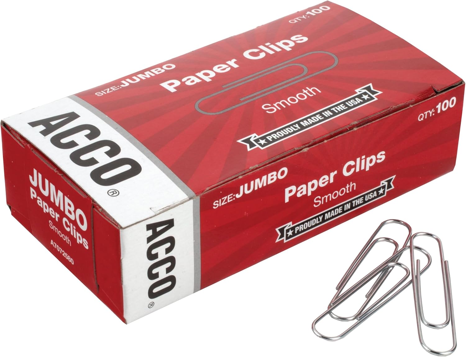 ACCO Paper Clips, Jumbo, Smooth, 100 Clips/Box, 1 Box (72580) - Image 3