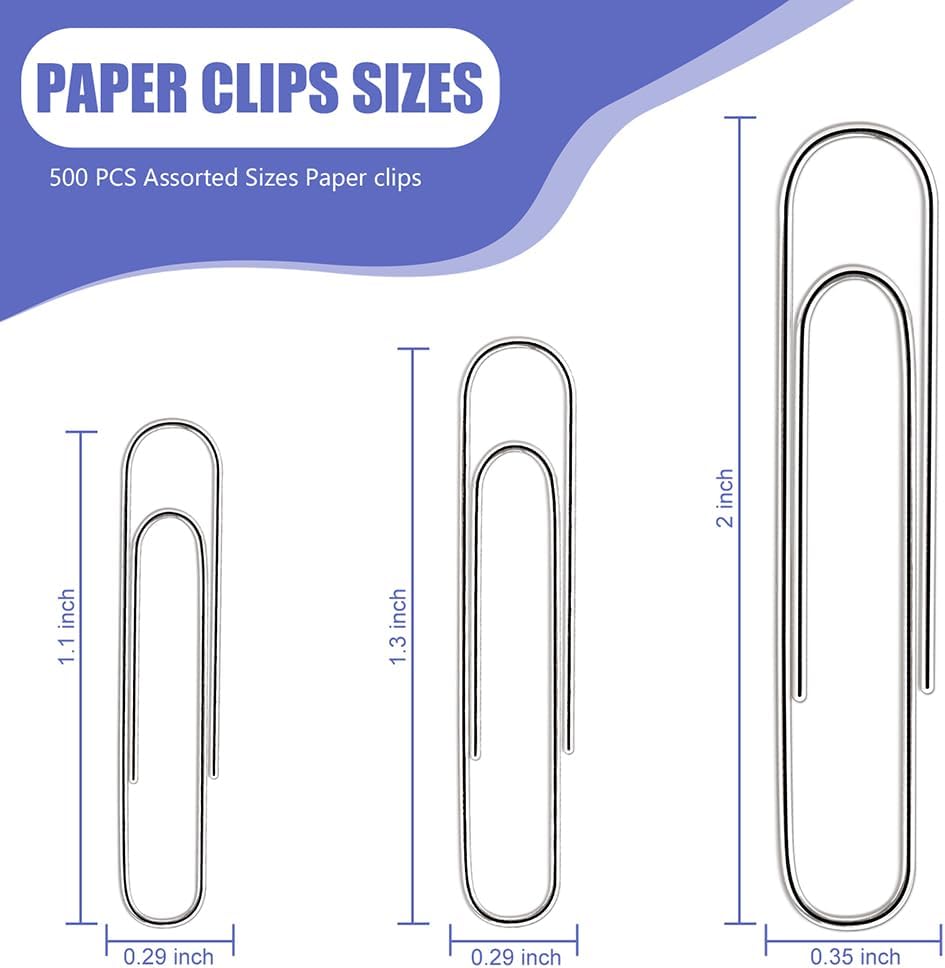 Paper Clips, 500 Pcs Assorted-Size Paperclips, Premium Silver Paperclip Large Medium and Small, Rustproof Metal Paper Clips for Office, School, Home - Image 3