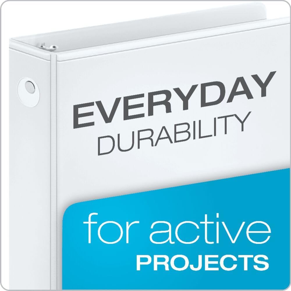 Cardinal Economy 3-Ring Binders, 5/8" Round Rings, Holds 125 Sheets, ClearVue Presentation View, Non-Stick, White, Carton of 12 (90601) - Image 3