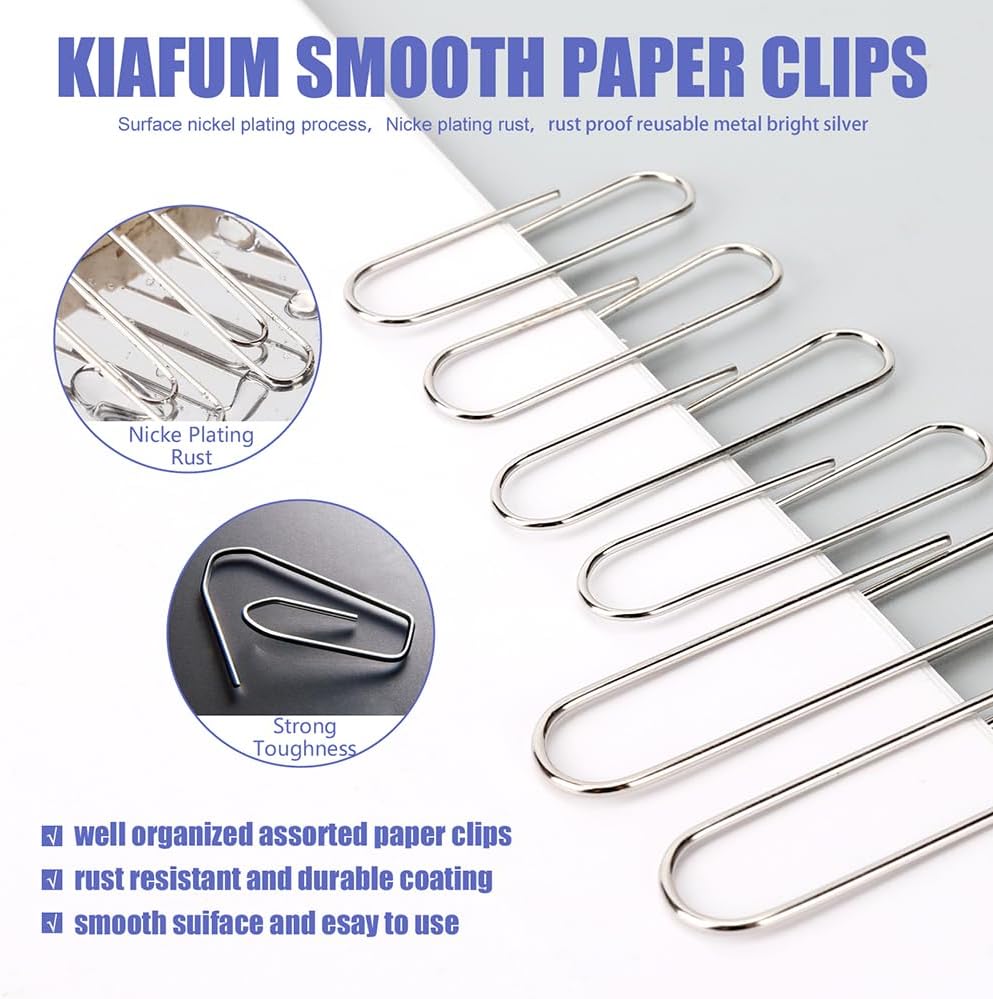Paper Clips, 500 Pcs Assorted-Size Paperclips, Premium Silver Paperclip Large Medium and Small, Rustproof Metal Paper Clips for Office, School, Home - Image 5