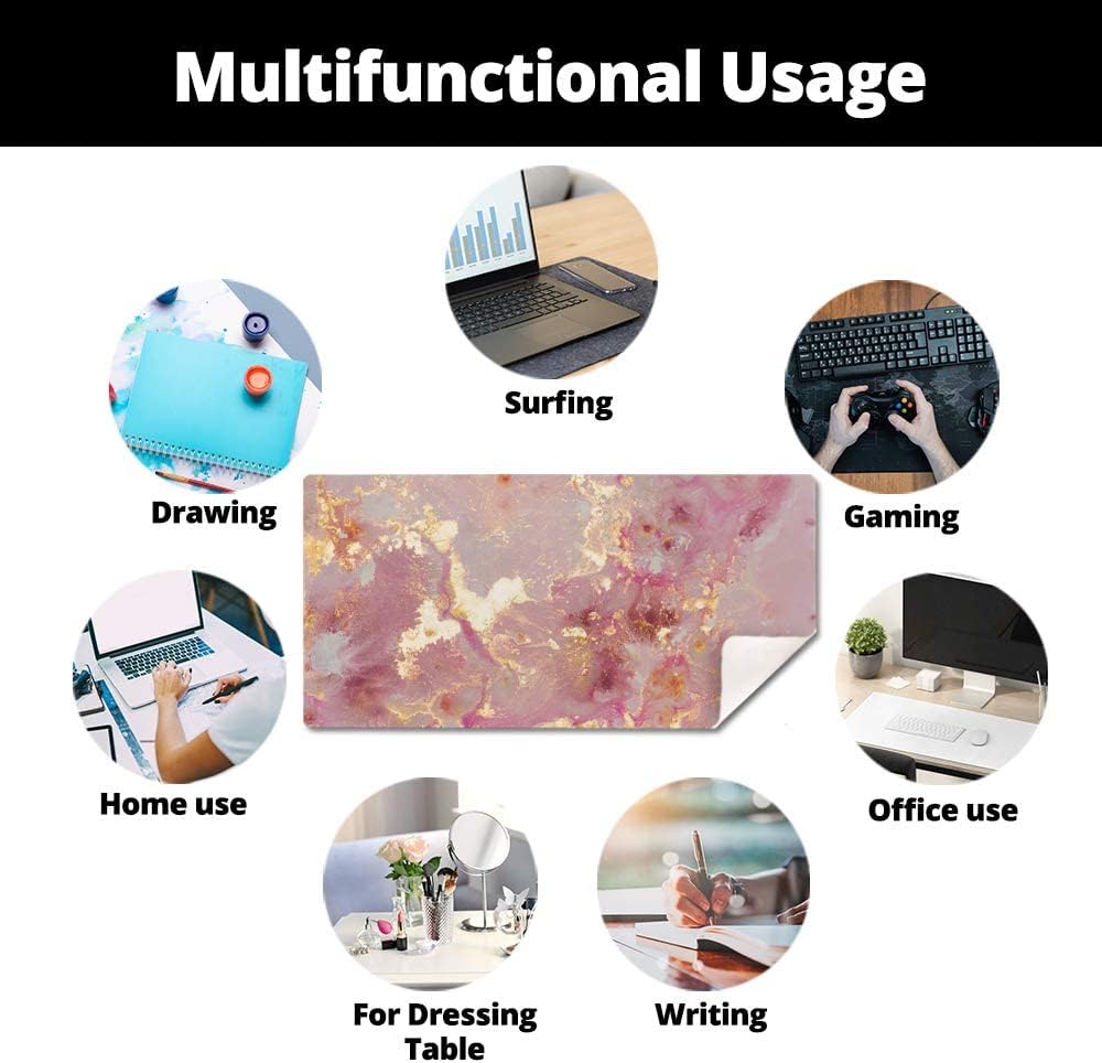 QIYI Large Mouse Pad, Cute Pink Desk Mat for Desktop, Women Girls PU Leather Desk Pad Waterproof Gaming Mousepad, Rose Gold Marble Computer Protector Writing Pad for School Office Home 31.5" x 15.7" - Image 7