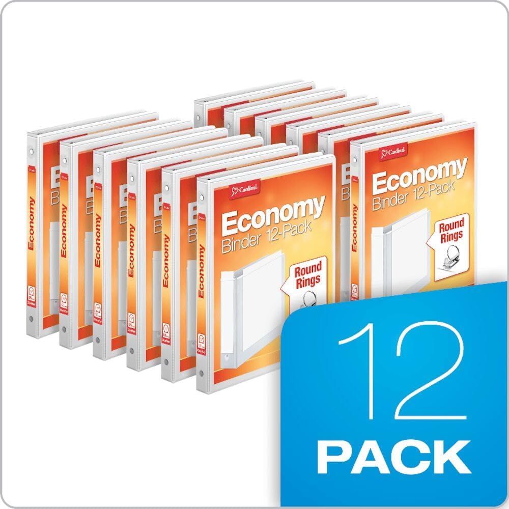 Cardinal Economy 3-Ring Binders, 5/8" Round Rings, Holds 125 Sheets, ClearVue Presentation View, Non-Stick, White, Carton of 12 (90601) - Image 7