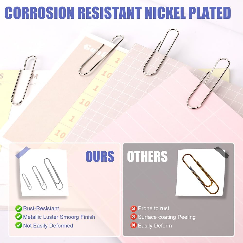 Paper Clips, 500 Pcs Assorted-Size Paperclips, Premium Silver Paperclip Large Medium and Small, Rustproof Metal Paper Clips for Office, School, Home - Image 7