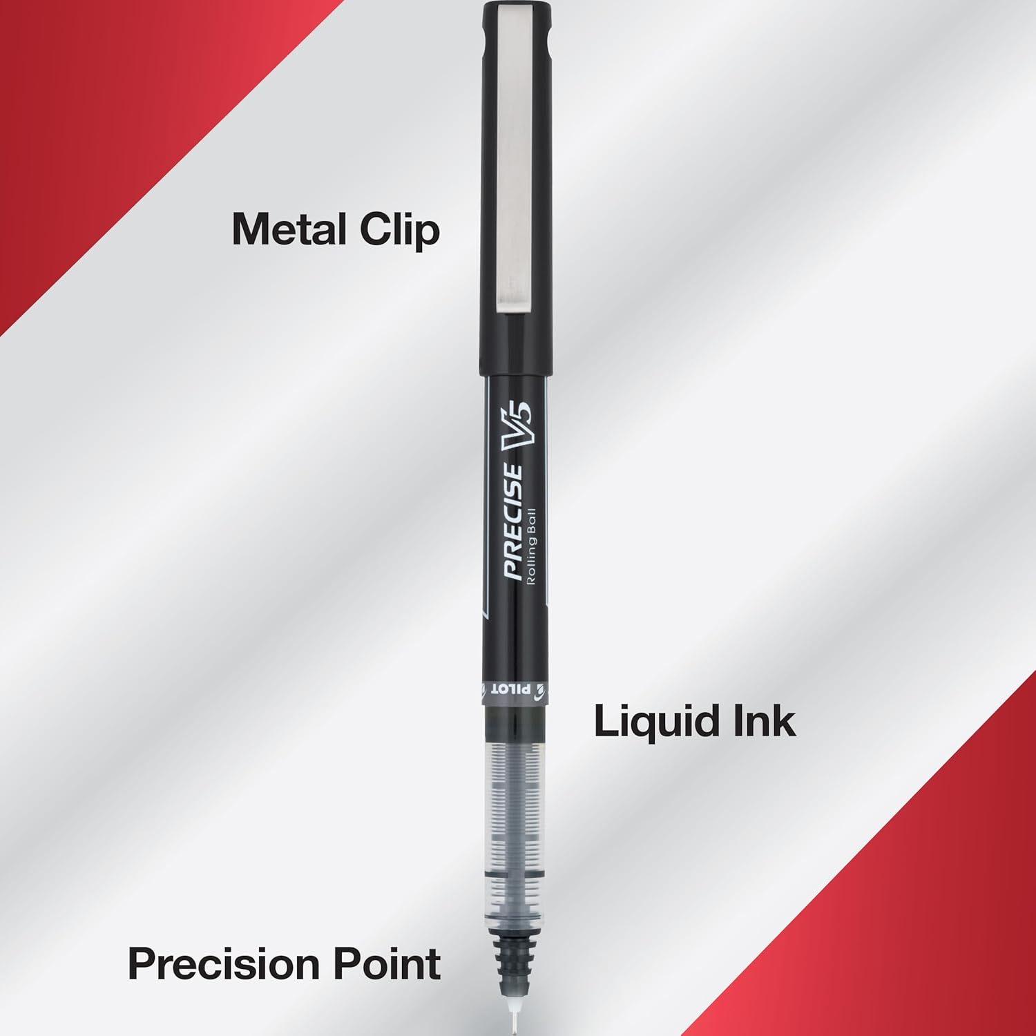 Pilot Precise V5 Rollerball Pens, Extra Fine Point 0.5 mm Black Pen, Black, Pack of 12 - Image 4