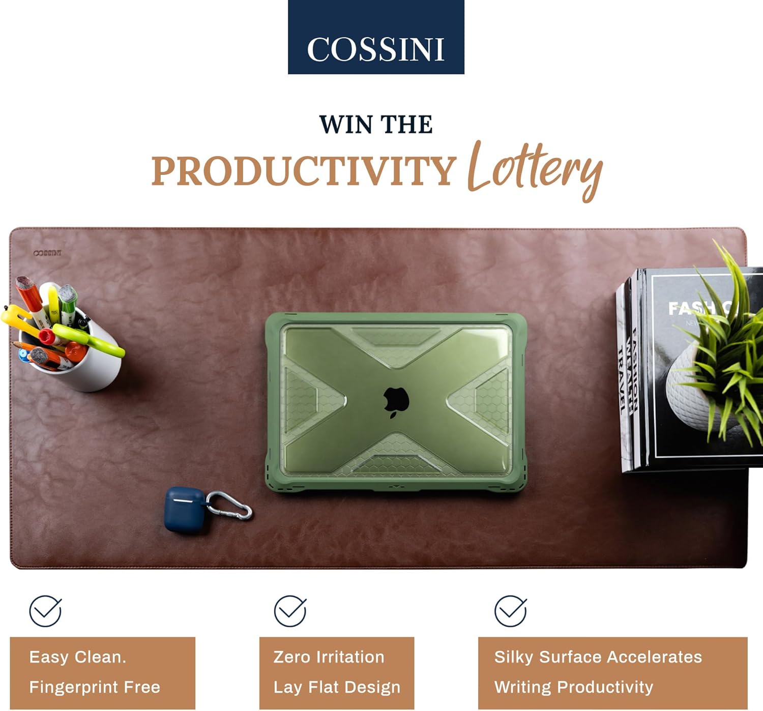 Cossini XL Desk Pad - Large Vegan Leather Desk Mat (17 x 36) - Buttery Smooth Writing, Damage Blocking, Non-Slip, Waterproof - Home Office Computer Desk Protector Blotter Laptop Keyboard Mouse Pad - Image 3