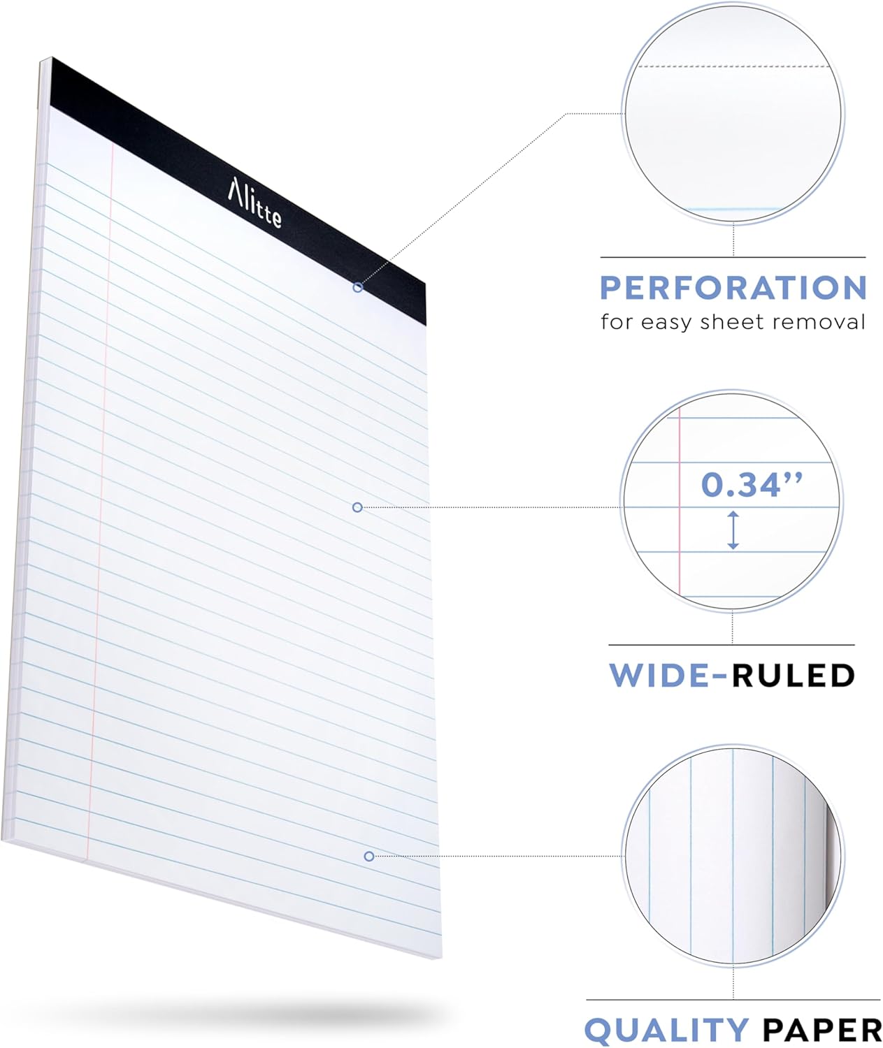 Legal Notepads 8.5 x 11, Pack of 12 - Perforated Wide Ruled Writing Pad - Premium Thick Paper, No Ink Bleeding - Blank Legal Pads For Home, Office, School, Business - 50 Sheets Per Notebook - Image 3