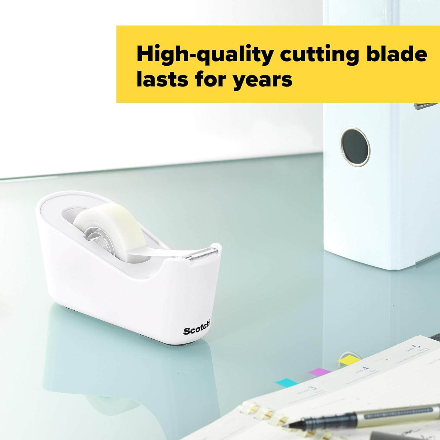 Scotch Tape Dispenser, White, Great for School or Office and Includes 1 Roll of Scotch Magic Tape 3/4 in x 350 in - Image 6