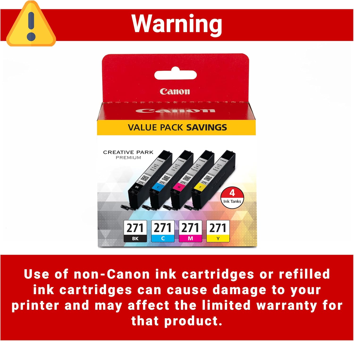 Canon CLI-271 Genuine BK/CMY 4 Color Value Pack, Compatible with MG6820, MG6821, MG6822, MG5720, MG5721, MG5722, MG7720, TS5020, TS6020, TS8020, and TS9020 (Optional) Printers - Image 5