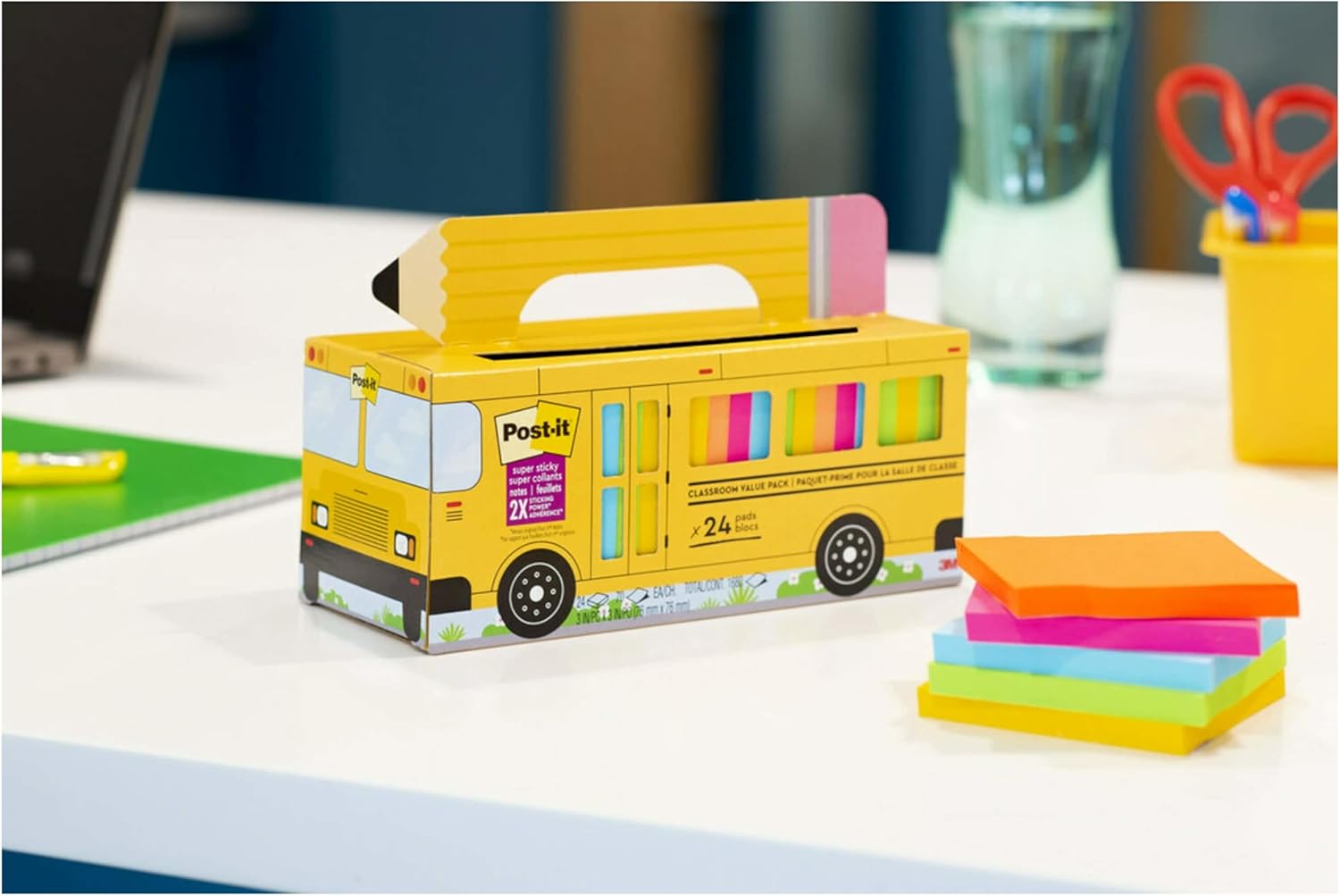 Post-it Super Sticky Notes Value Pack, 24 Pads, Convenient School Bus Carry and Storage Case, 2X The Sticking Power, 3x3 in, Bright Colors (Orange, Pink, Blue, Green, Yellow), Recyclable (654-24SSBUS) - Image 15