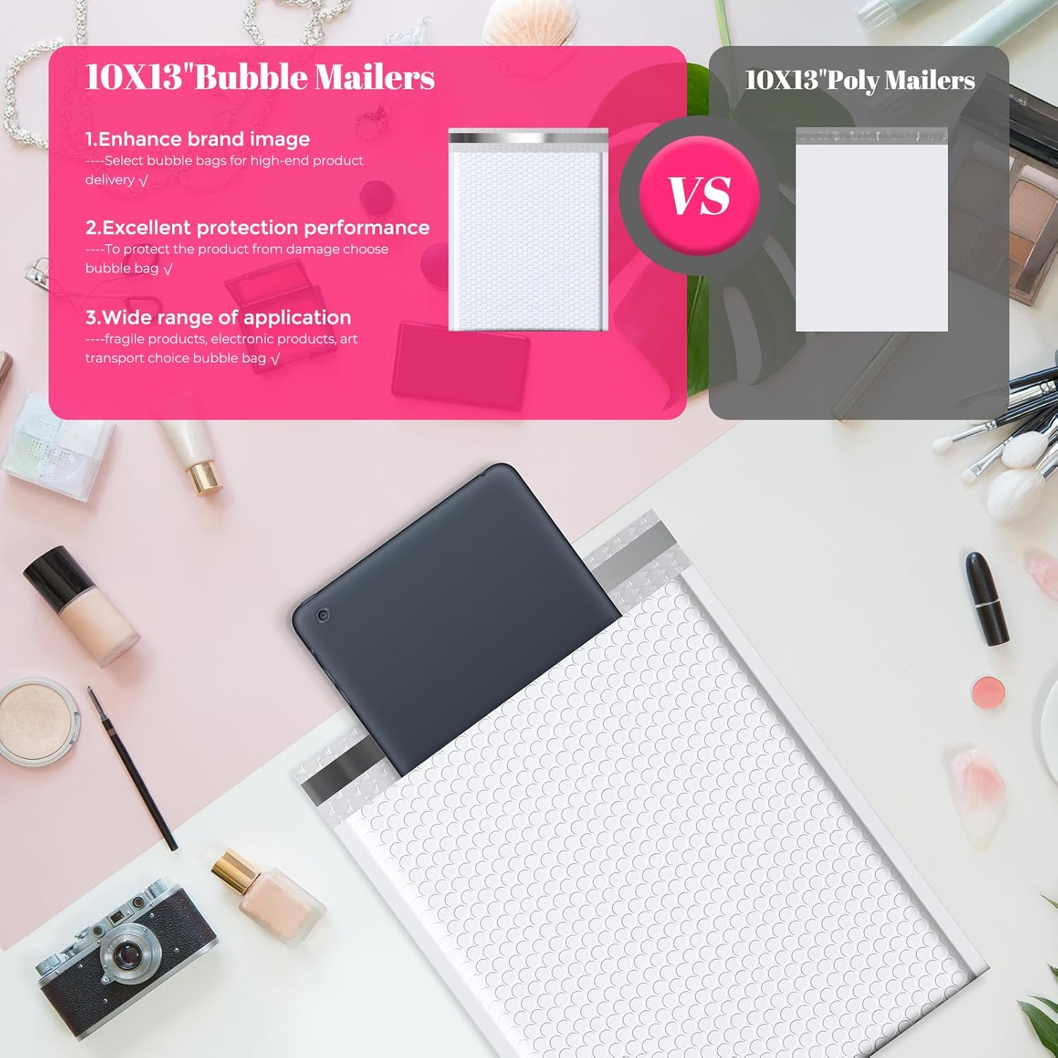 Metronic Bubble Mailer 10x13" White 40 Pack, Poly Padded Envelopes Waterproof Shipping Bags for Clothing, Self Seal Cushioning Mailers for Shipping Books, Jewelry, Makeup Supplies - Image 4