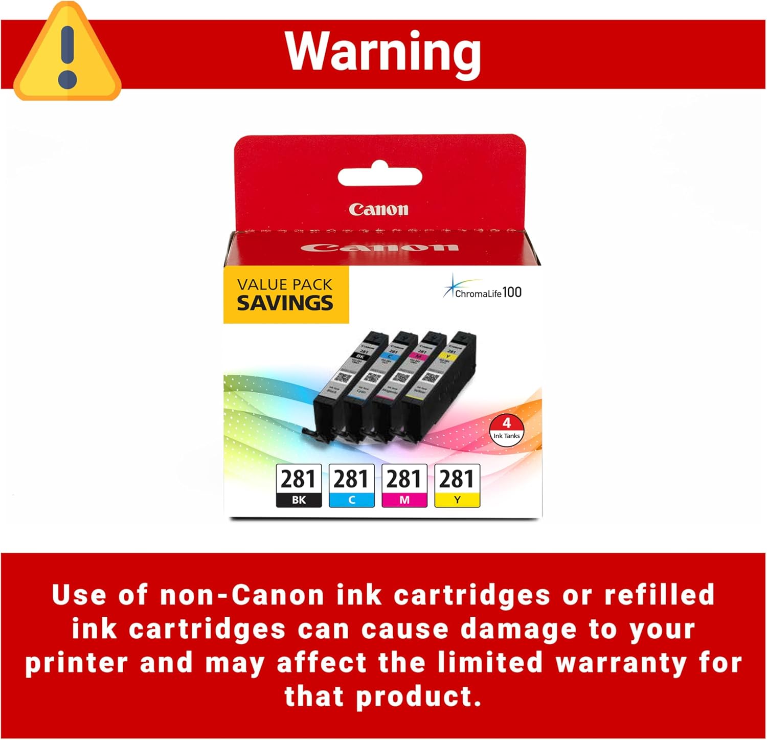 Canon CLI-281 Black, Cyan, Magenta and Yellow 4 Ink Pack, Compatible to TR8520, TR8620 Series, TS9120, and TS6210 Printers - Image 4