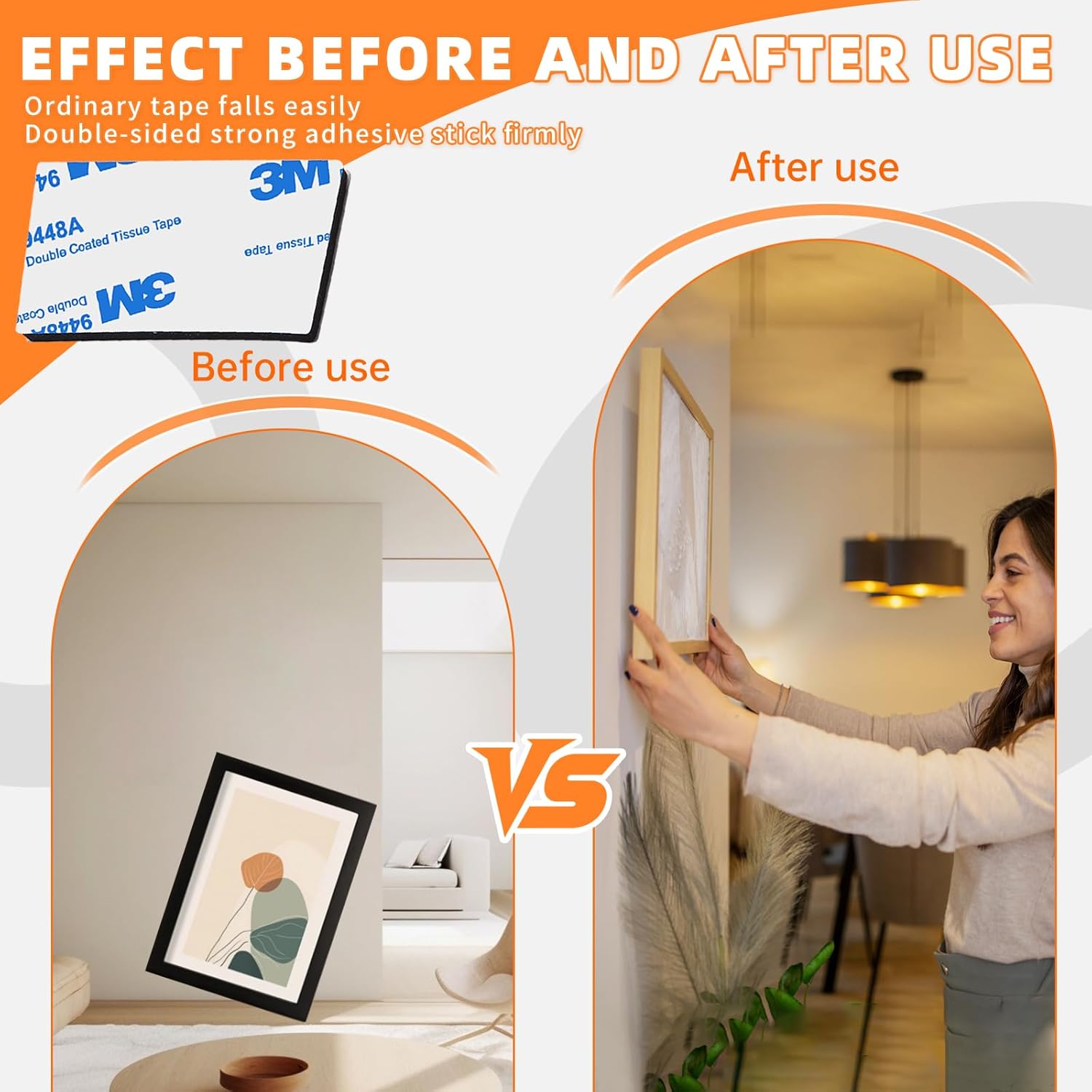 Double Sided Tape HeavyDuty,Double Sided Tape for Walls,48Pcs 2 Sided Sticky Waterproof Pads,1.96 * 1.18 Inch Super Strong Removable Double-Sided Foam, Mounting Black Tape for Hanging - Image 7