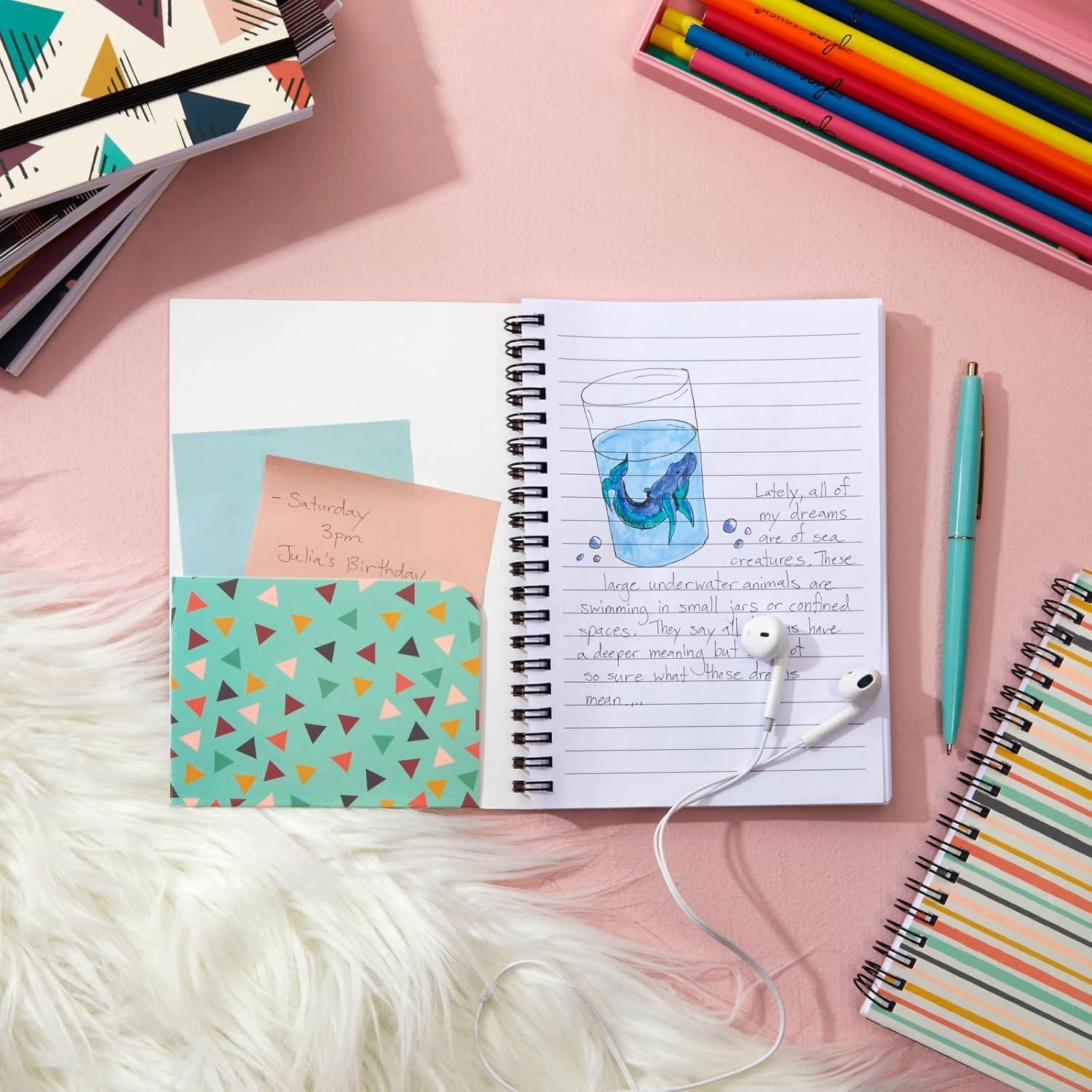 Paper Junkie 6 Pack 5x7 Spiral Notebooks with Pocket - Small Lined Journals with Elastic Closure for School, Work (6 Designs) - Image 3