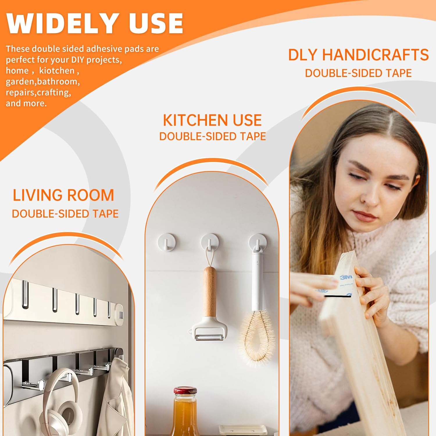 Double Sided Tape HeavyDuty,Double Sided Tape for Walls,48Pcs 2 Sided Sticky Waterproof Pads,1.96 * 1.18 Inch Super Strong Removable Double-Sided Foam, Mounting Black Tape for Hanging - Image 6