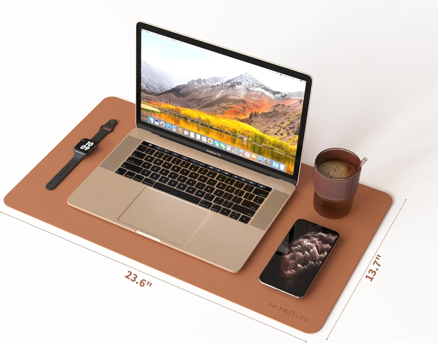 RENMTURE PU Mouse Pad, Faux Leather Large Desk Pad, Home Work Office Accessories, Non-Slip Desk Mat, Waterproof Gaming Pad Desk Blotter (23.6" x 13.7", Brown) - Image 3