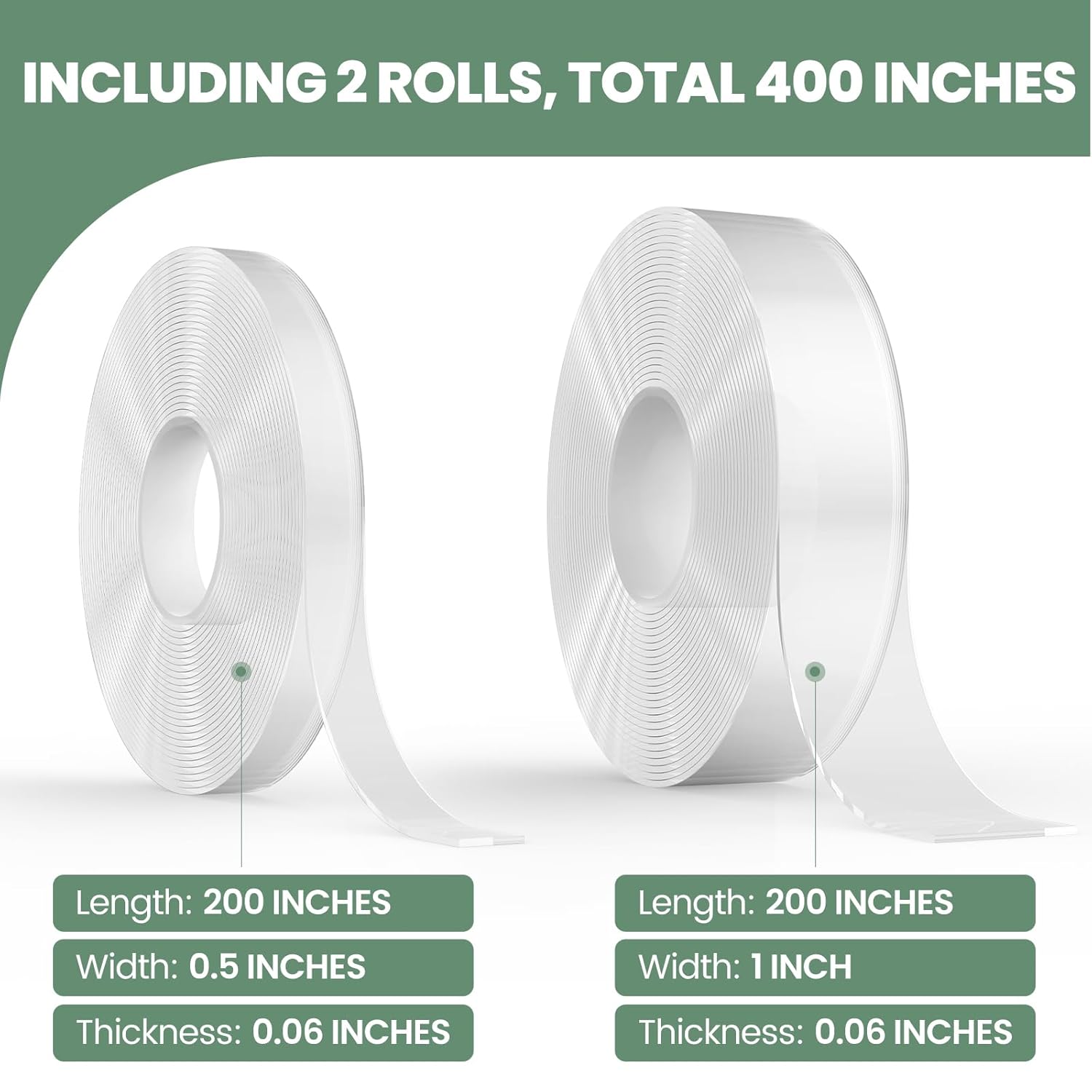Double Sided Tape, Nano Mounting Tape Heavy Duty (2 Sizes, Total 400 INCHES), Clear Two Sided Wall Tape, Removable Picture Hanging Adhesive Tape Strips, Poster Carpet Tape for Home Office Car - Image 3