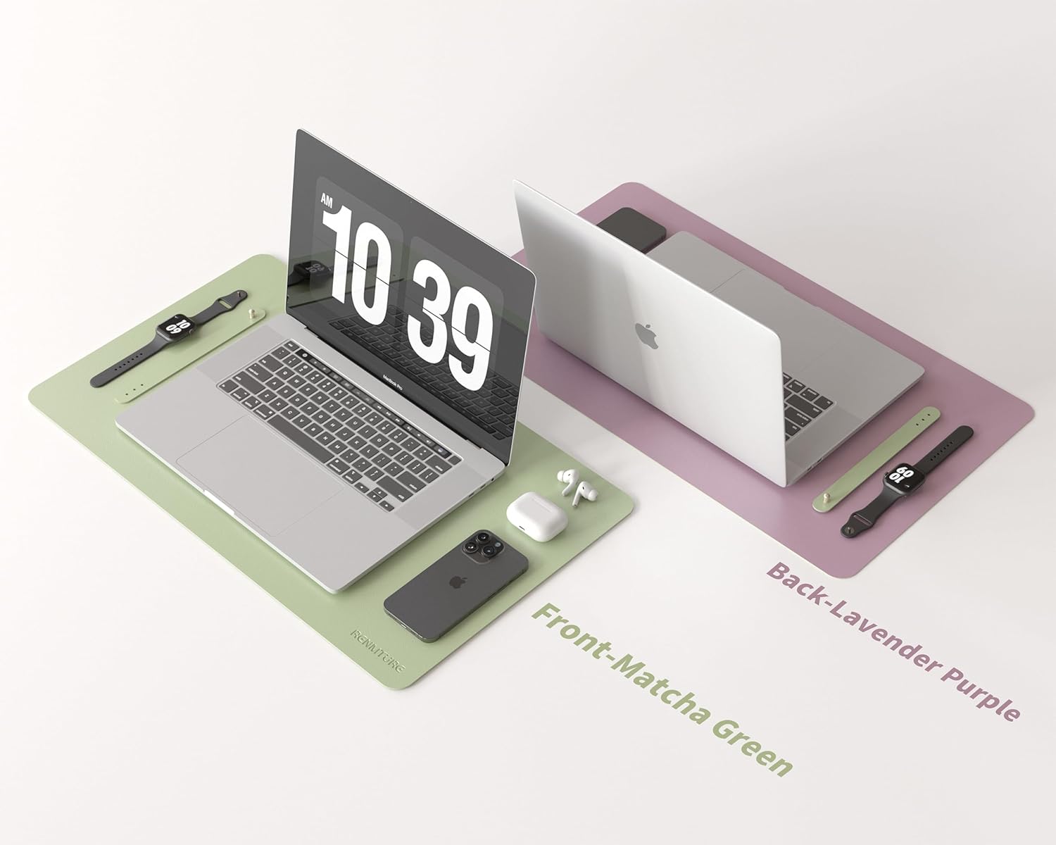 RENMTURE Double-Sided Two-Tone Faux Leather Desk mat Desktop Organization and Accessories Home and Office Large Mouse pad Game and Work (Matcha Green/Lavender Purple, 23.6" x 13.7") - Image 3