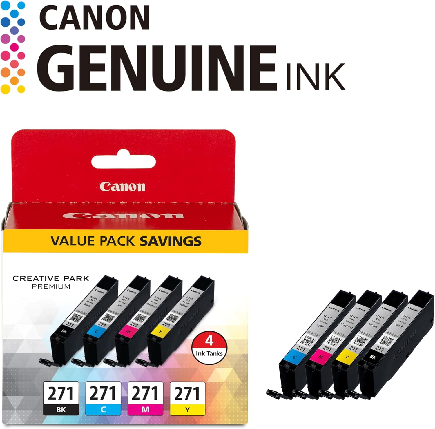 Canon CLI-271 Genuine BK/CMY 4 Color Value Pack, Compatible with MG6820, MG6821, MG6822, MG5720, MG5721, MG5722, MG7720, TS5020, TS6020, TS8020, and TS9020 (Optional) Printers - Image 3