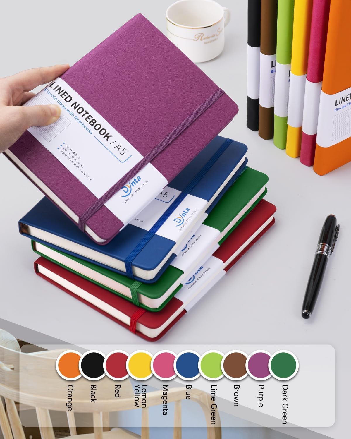 Dynta Hardcover Journal Notebooks, 10 Packs A5 Lined Journals Bulk for Writing 200 Pages/100Sheets, 8.4 x 5.8 inch, 10 Colors Classic Ruled Notebook for Work/Travel/College/Note Taking - Image 7