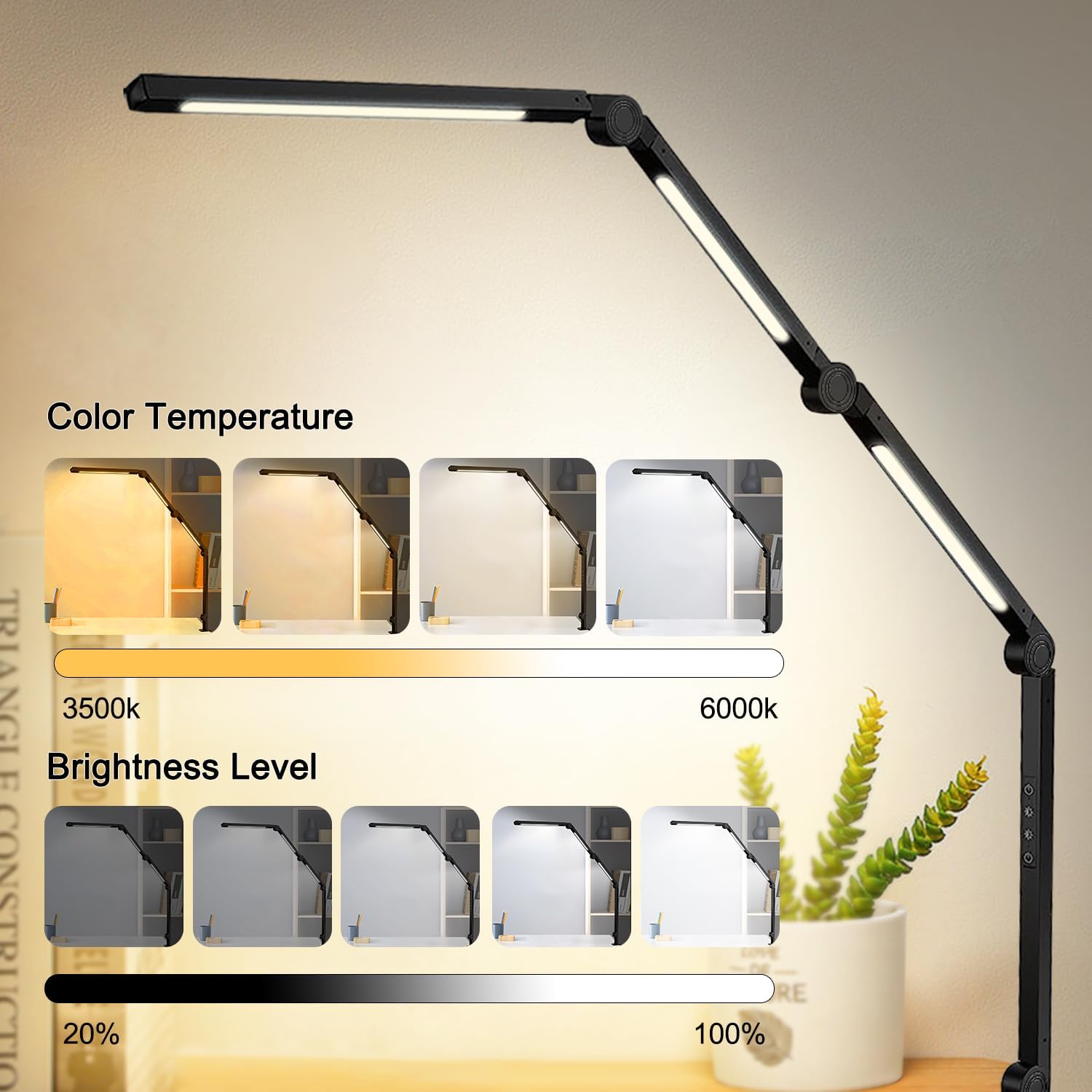 LED Desk Lamp with Clamp & Flexible Arm - 3 Light Sources, 4 Color Modes & 5 Brightness Levels, Eye-Caring Table Light with Memory Function - Image 6