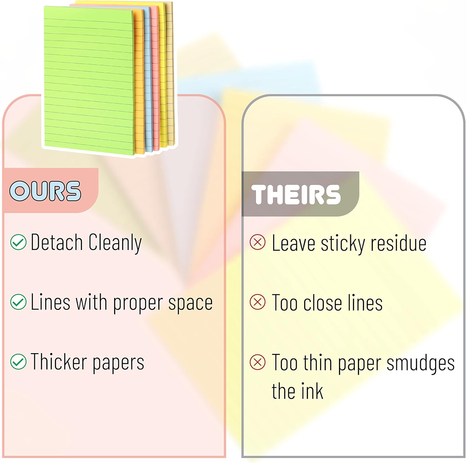 Mr. Pen- Lined Sticky Notes 4x6, 6 Pads, 45 Sheets/Pad, Pastel Color, Sticky Notes with Lines, Ruled Post Stickies, Back to School Supplies - Image 6