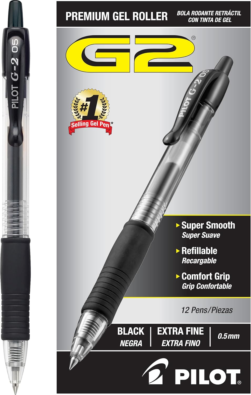 Pilot, G2 Premium Gel Roller Pens, Extra Fine Point 0.5 mm, Pack of 12, Black - Image 3