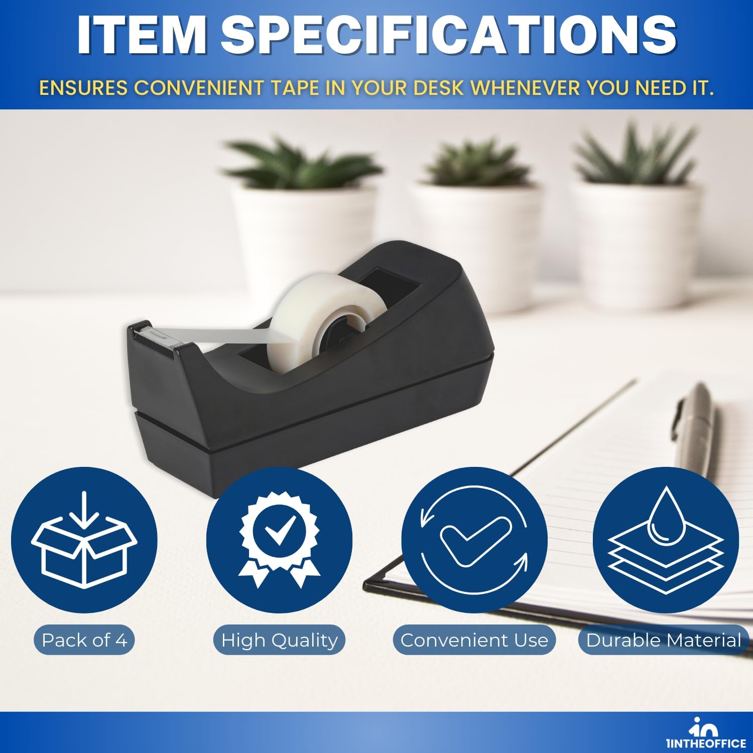 1InTheOffice Desk Tape Dispenser, Black 4 Pack (Desktop Tape Dispenser) - Image 8