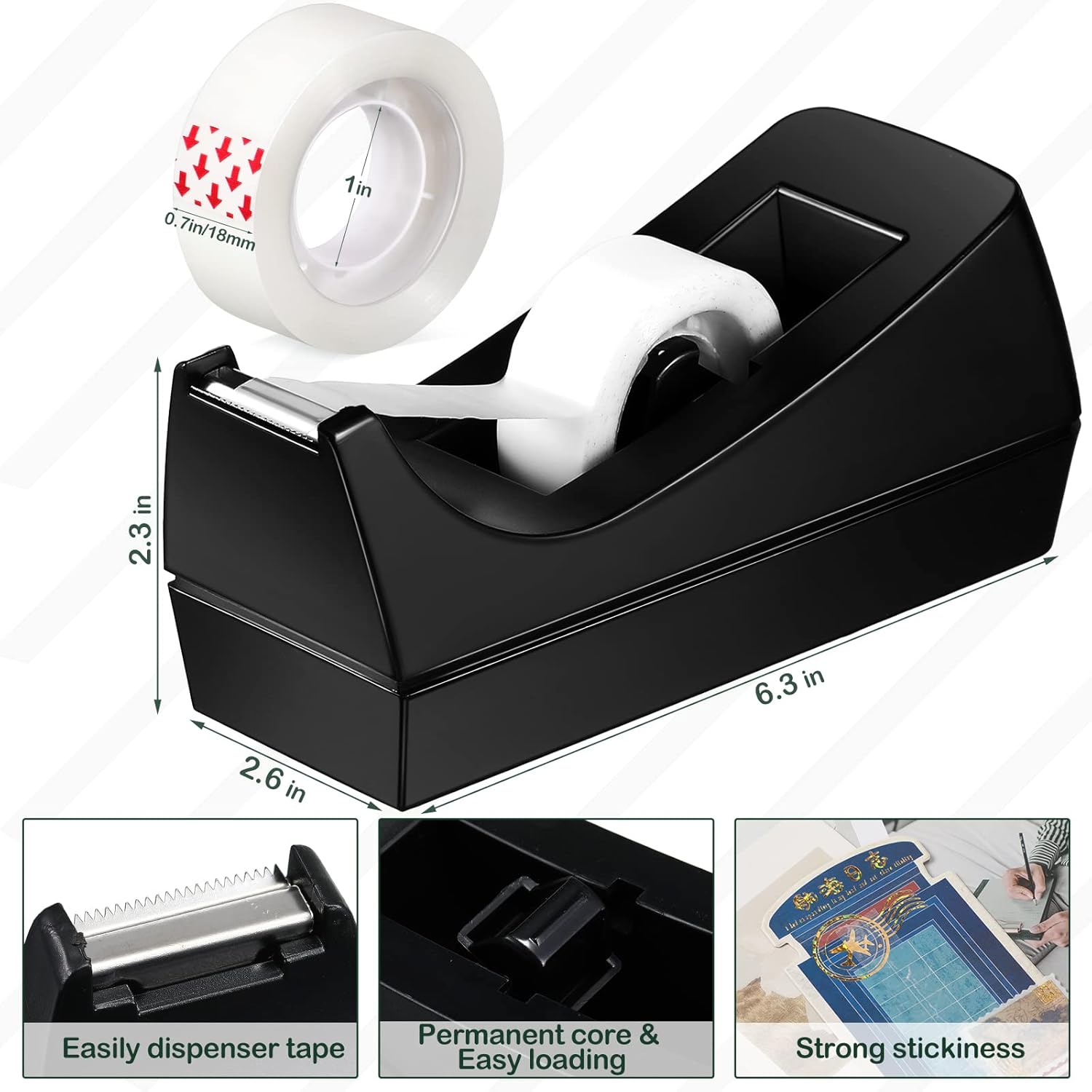 Yahenda 10 Pack Desktop Tape Dispenser Non Skid Base with 0.7 x 985 Inches Invisible Tape Refills Bulk Weighted Roll Dispenser for Office Home School - Image 3