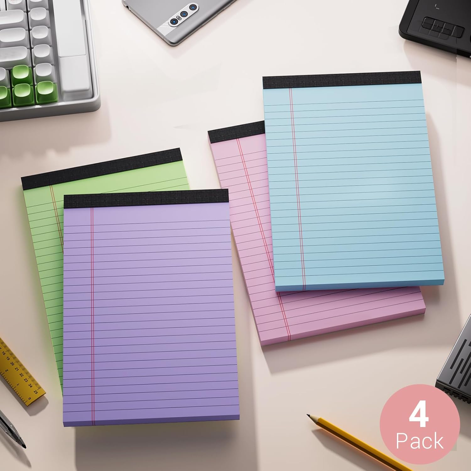 Legal Pads 5x8 Colored Note Pads, 4 Pack College Ruled Notepads 5x8 Lined Paper, Colored Notebook Paper Writing Pads 30 Sheets per Colored Paper Small Legal Pads 5x8 for Home Office School Supplies - Image 7