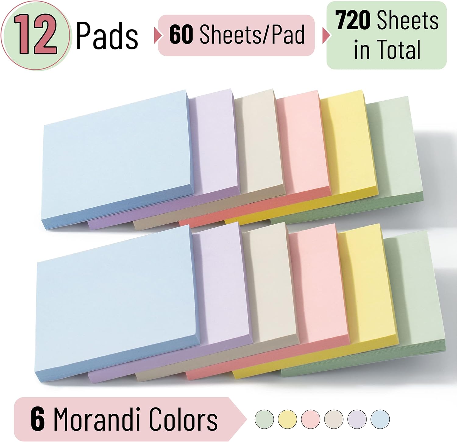 Mr. Pen- Bulk Sticky Notes, Morandi Colors Self-Stick Aesthetic, Colorful, 3”x3”, 12 Pads, Back to School Supplies - Image 3