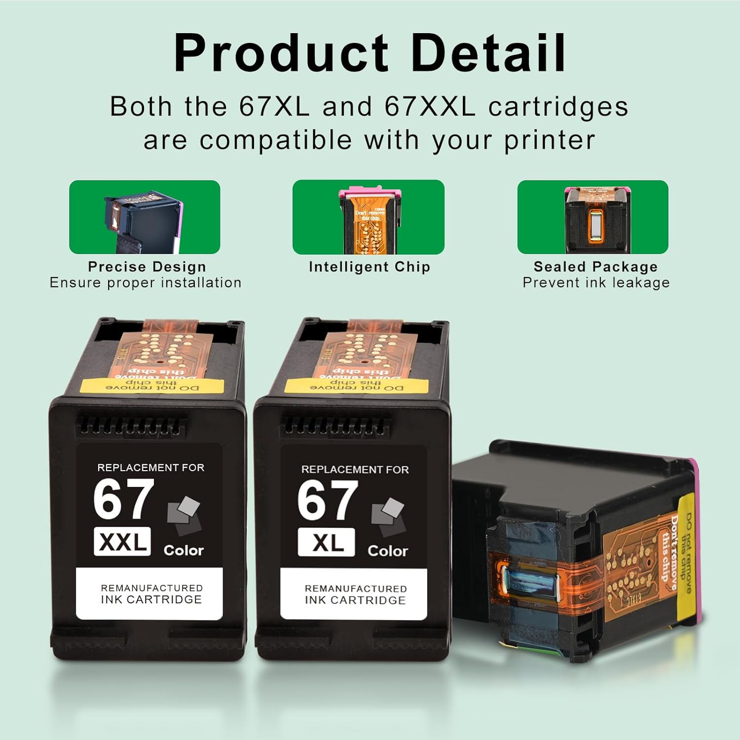 SAILNER 67XL HP Printer Ink, Replacement for HP Ink 67 for HP 67 Ink cartridges Black/Color Combo Pack, Compatible with DeskJet 2755e 2755e 2700e 4155e 2734e 2827e 4100e Envy 6055 6455e Printer 67XL - Image 4