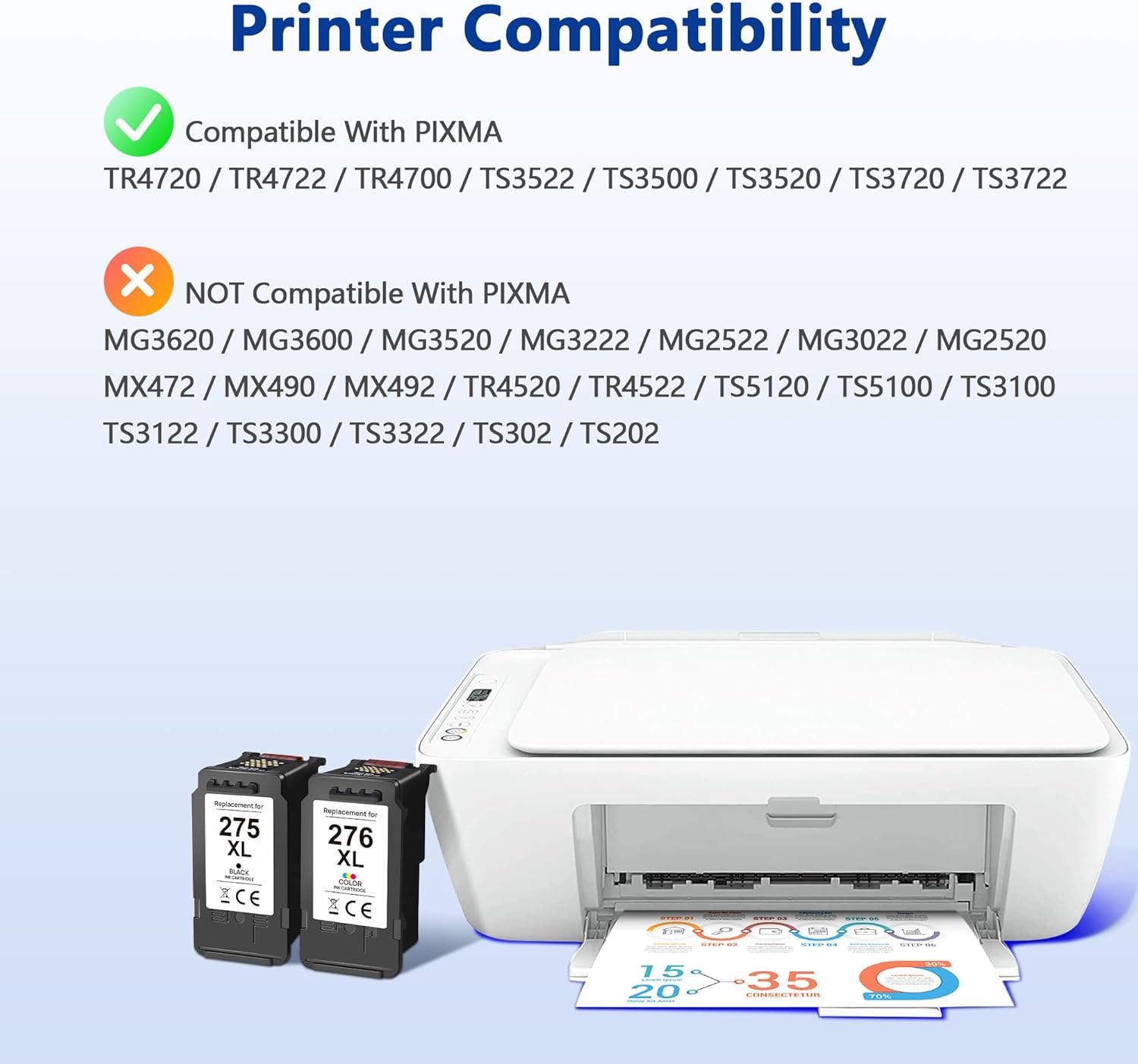 PG-275 XL/CL-276 XL Value Pack Replacement for Cannon Ink 275 276 for Canon 275 and 276 Ink Cartridges Compatible to PIXMA TR4720 TS3522 TR4700 TS3722 TS3500 TS3520 TS3720 TR4722 (2 Pack) - Image 3