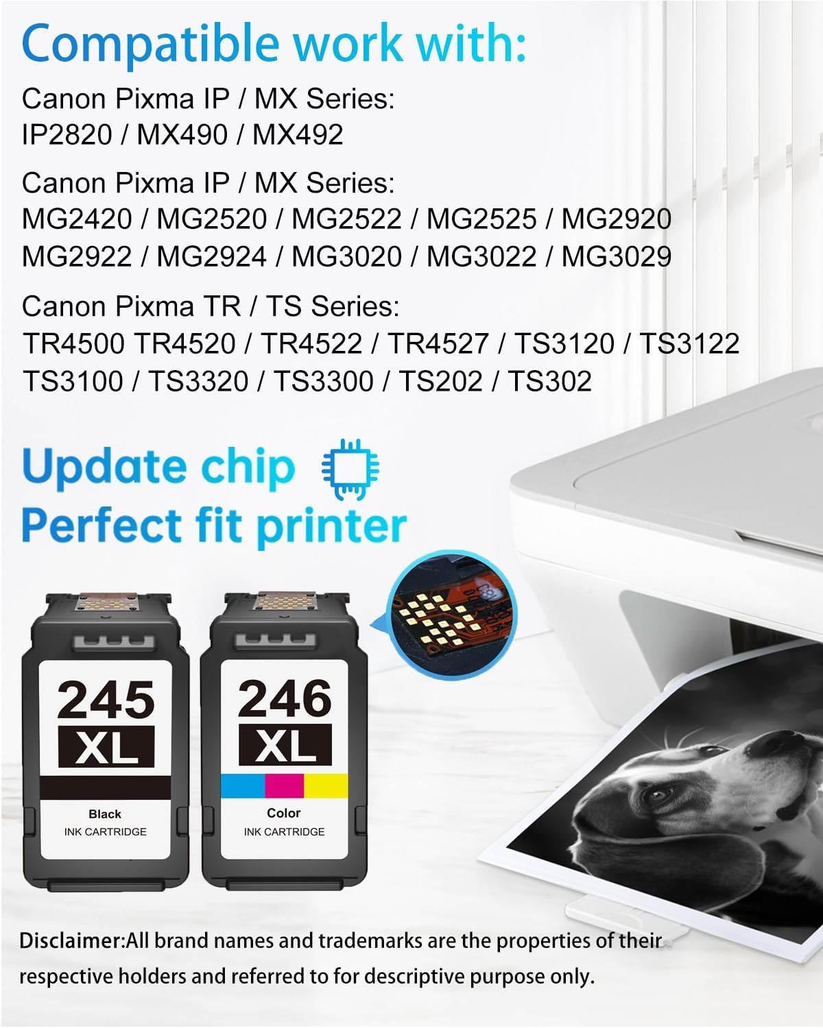 LEMERO 245XL Ink Cartridge PG-245 CL-246 Replacement for Canon Ink 245 and 246, Compatible with Canon 245XL 246XL Combo Pack for Pixma MX490 MX492 MG2522 TR4522 TR4520 TS3122 TS3322 Printers - Image 3