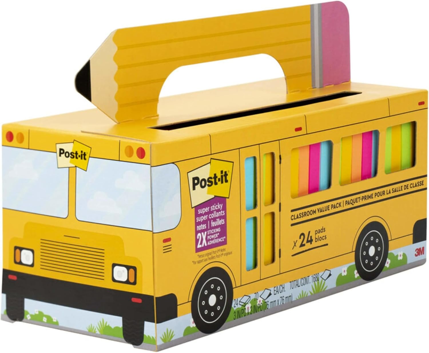 Post-it Super Sticky Notes Value Pack, 24 Pads, Convenient School Bus Carry and Storage Case, 2X The Sticking Power, 3x3 in, Bright Colors (Orange, Pink, Blue, Green, Yellow), Recyclable (654-24SSBUS) - Image 13