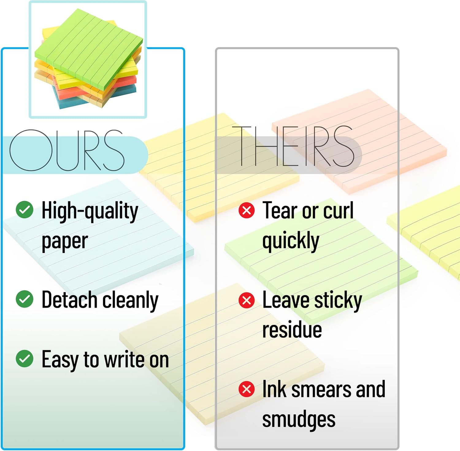 Mr. Pen- Lined Sticky Notes 3x3, 6 Pads, 45 Sheet/Pads, Pastel Colors, Sticky Notes with Lines - Image 5