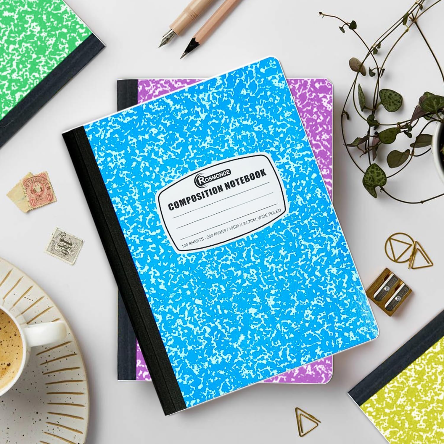 5 Pack Composition Notebook Wide Ruled, 200 Pages (100 Sheets), 9-3/4x7-1/2, Notebooks for Work, Back to School Supplies, Hard Cover Composition Books, Notebooks for Women, Colors May Repeat - Image 10