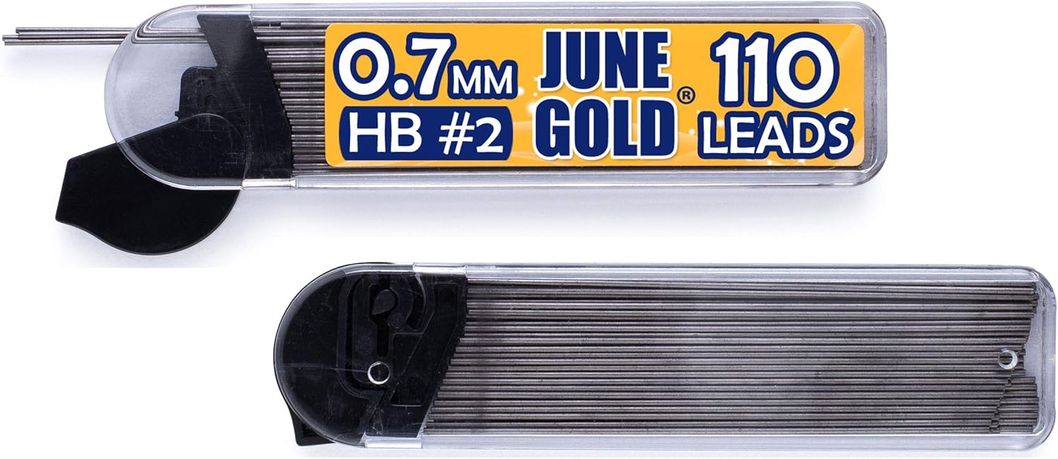 June Gold 72 Mechanical Pencils, 0.7 mm HB Lead, 2 Lead Dispensers with 220 Refills & 16 Erasers, Break Resistant, Convenient Side Click & Soft Non-Slip Grip - Image 6