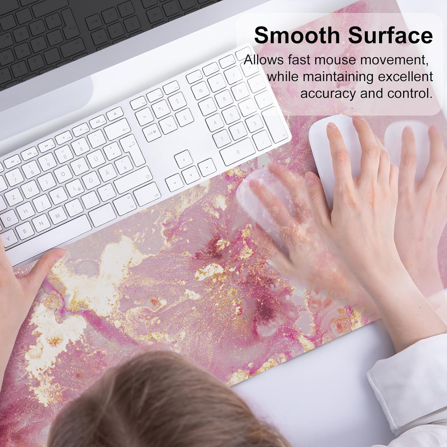 QIYI Large Mouse Pad, Cute Pink Desk Mat for Desktop, Women Girls PU Leather Desk Pad Waterproof Gaming Mousepad, Rose Gold Marble Computer Protector Writing Pad for School Office Home 31.5" x 15.7" - Image 4