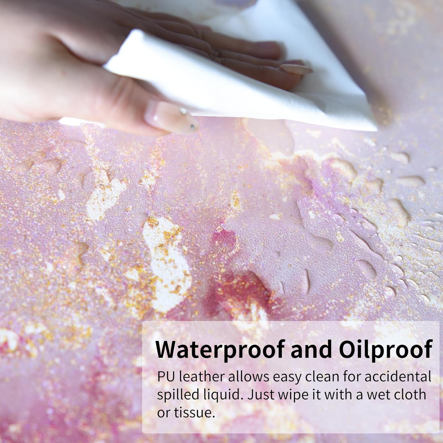 QIYI Large Mouse Pad, Cute Pink Desk Mat for Desktop, Women Girls PU Leather Desk Pad Waterproof Gaming Mousepad, Rose Gold Marble Computer Protector Writing Pad for School Office Home 31.5" x 15.7" - Image 5