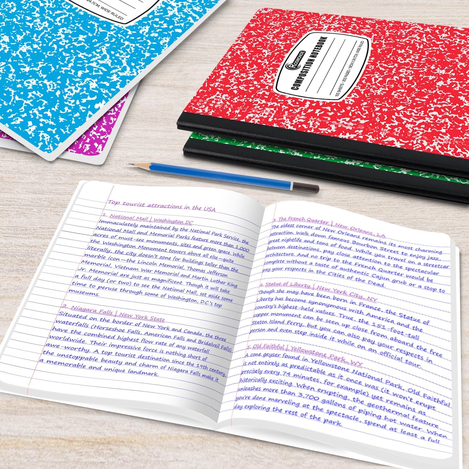 5 Pack Composition Notebook Wide Ruled, 200 Pages (100 Sheets), 9-3/4x7-1/2, Notebooks for Work, Back to School Supplies, Hard Cover Composition Books, Notebooks for Women, Colors May Repeat - Image 8