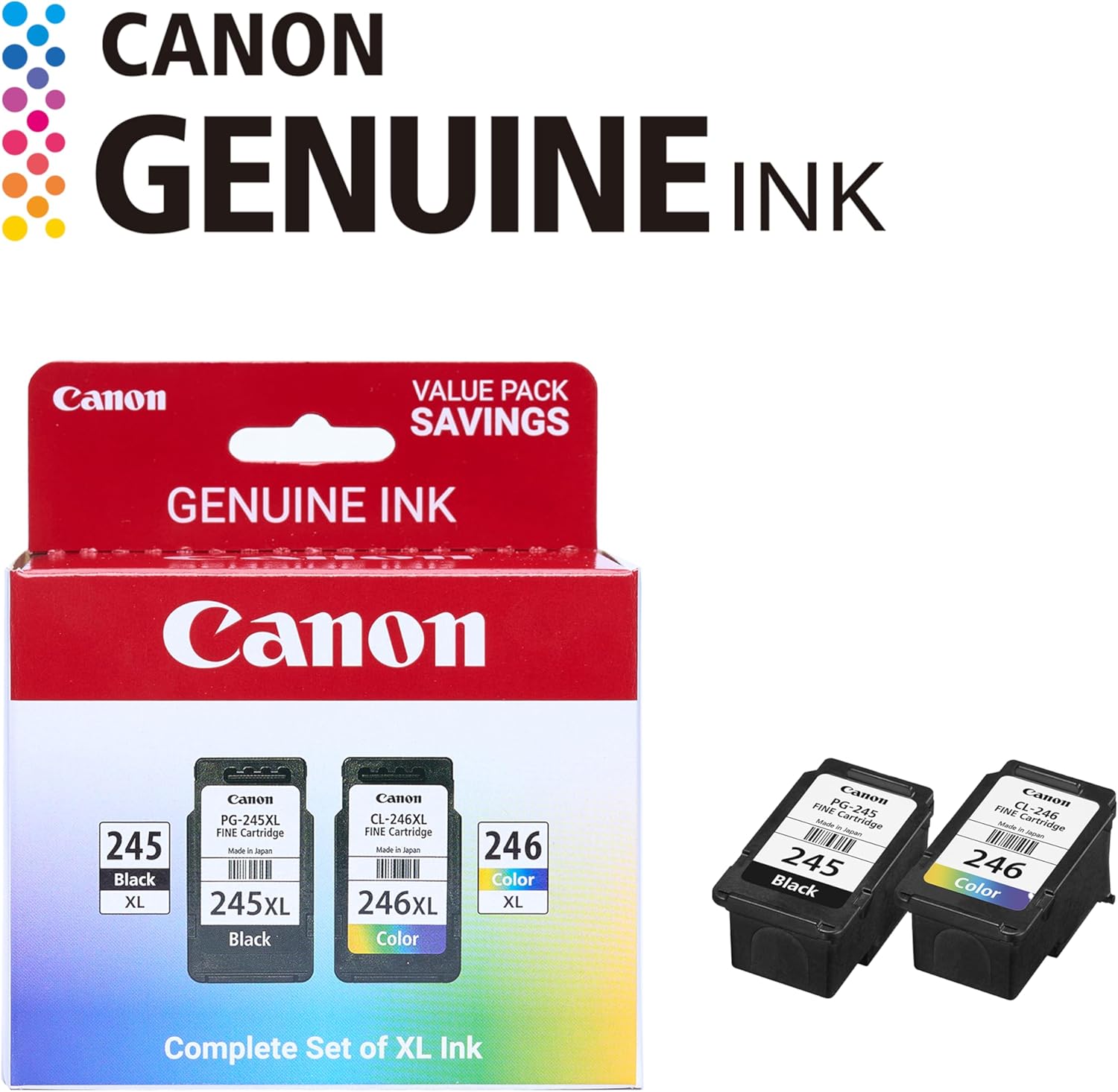 Canon PG-245 XL / CL-246 XL Genuine Ink Value Pack (2 Cartridges), Compatible with iP2820, MG2420/2924/2920/3020/2522/2525, MX492, TS3120/302/302a/202/202a/4520/3320 - Image 3