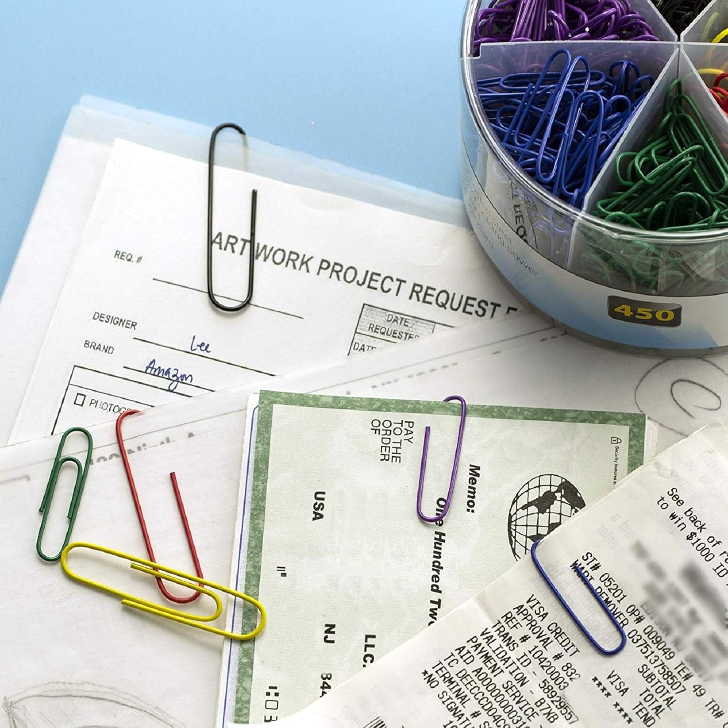Officemate PVC Free Color Coated Paper Clips, 450 Per Tub Office Paper Clamp (97229) - Image 4