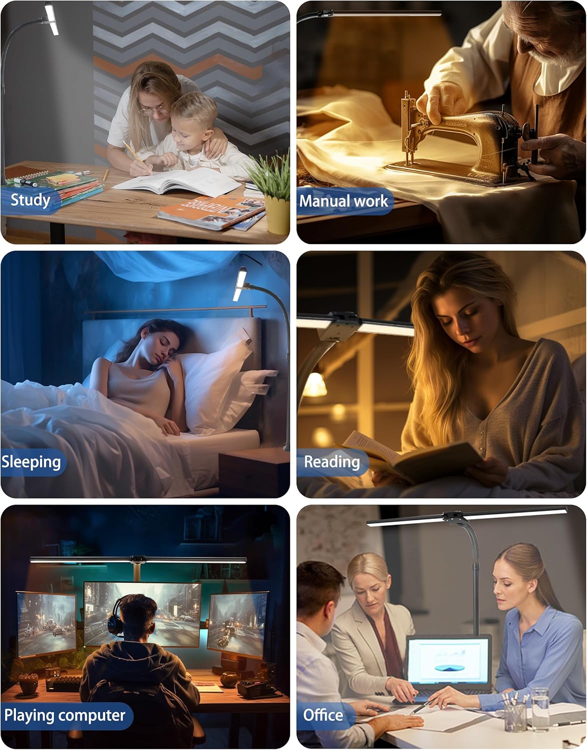 LED Desk Lamp for Home Office, Double Head Flexible Gooseneck with Clamp & Base, 24W High Brightness Eye-Car ing, 25 Modes & Remote Control for Reading, Study, Workbench (Black) - Image 5