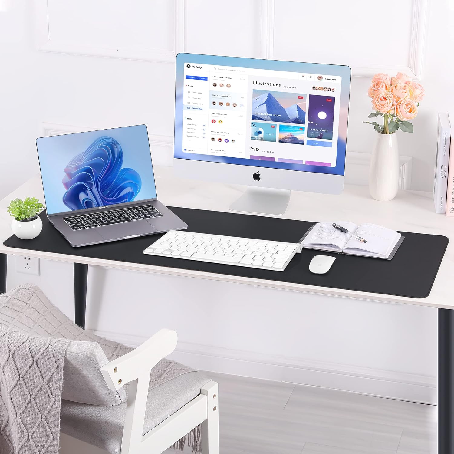 Large Desk Mat 47.2" x 17" Leather Desk Pad Protector with Natural Cork & PU Leather, Non-Slip Office Desk Mat, Large Mouse Pad, Waterproof Desk Blotter pad for Office&Home(Black) - Image 7