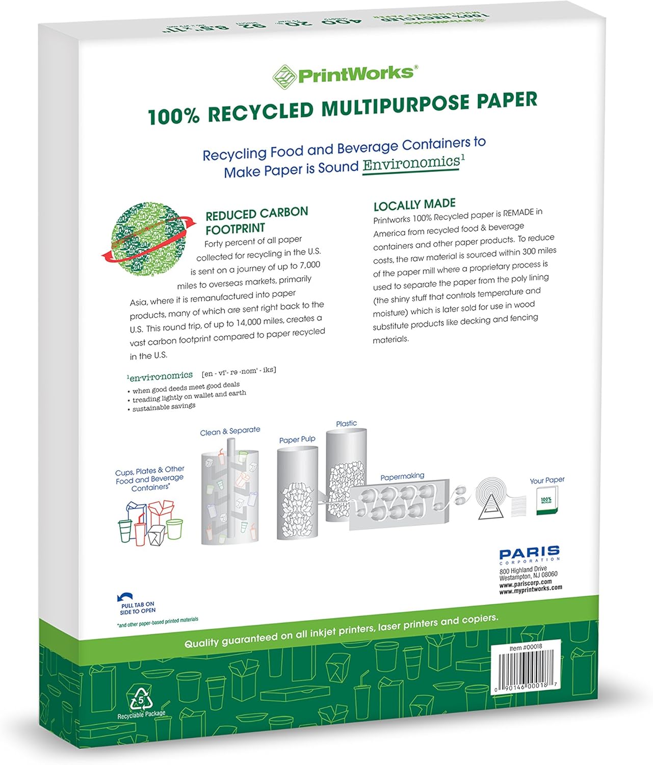 PrintWorks 100% Recycled Printer Paper 8.5" x 11" White - 20 lb Copy & Multipurpose Computer Paper - 1 Pack, 400 Sheets - Made in the USA - 92 Bright - Printer & Copier Compatible (00018) - Image 3