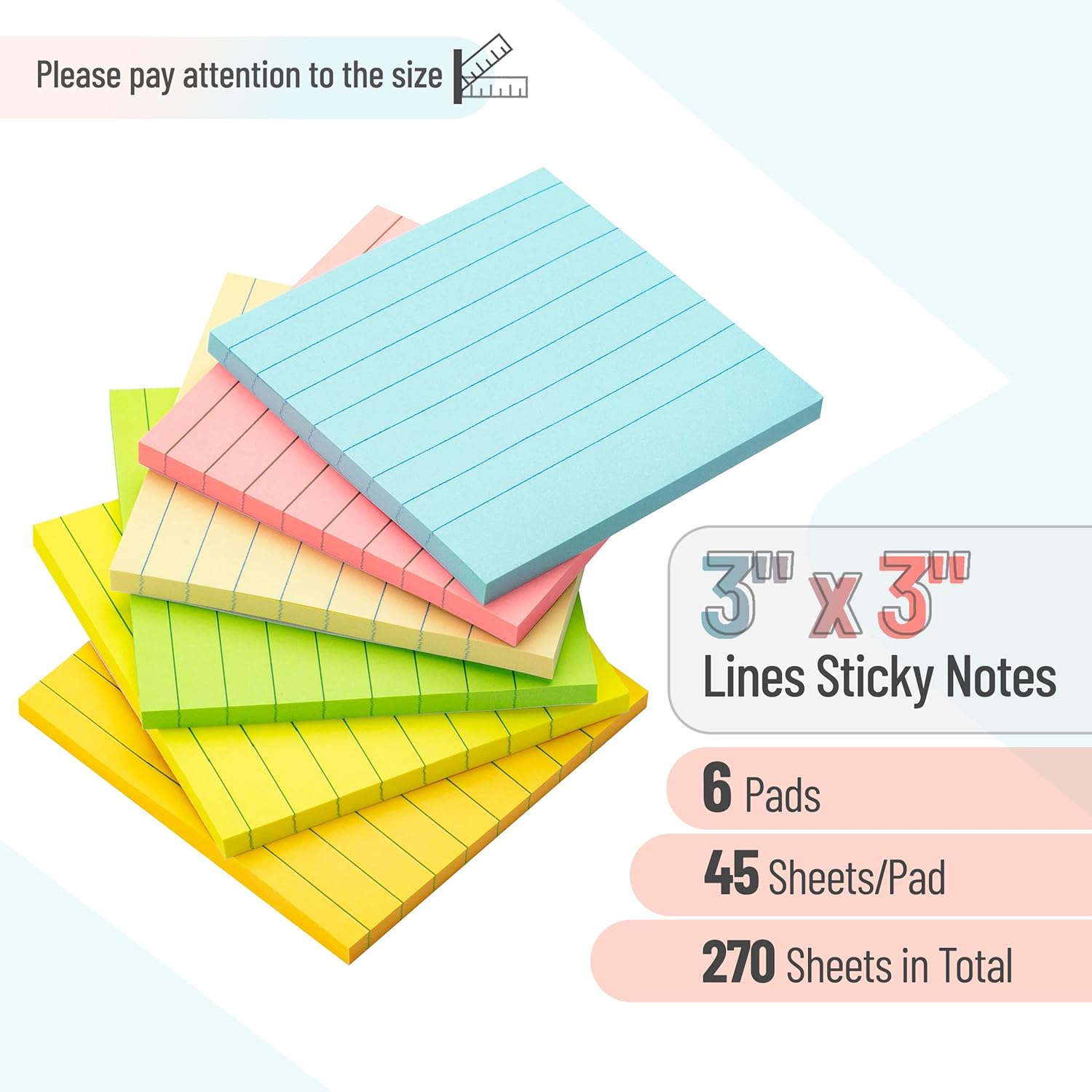 Mr. Pen- Lined Sticky Notes 3x3, 6 Pads, 45 Sheet/Pads, Pastel Colors, Sticky Notes with Lines - Image 3